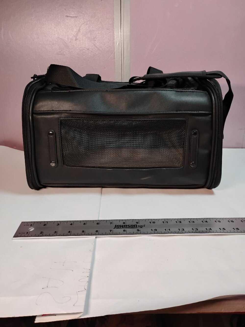 Black Leather Soft Sided Pet Carrier Travel Bag Airline Approved Small Pet Tote